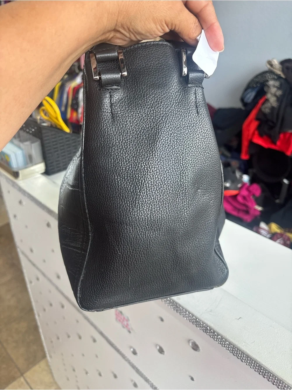 Tahari Black Croc-Embossed Shoulder Bag